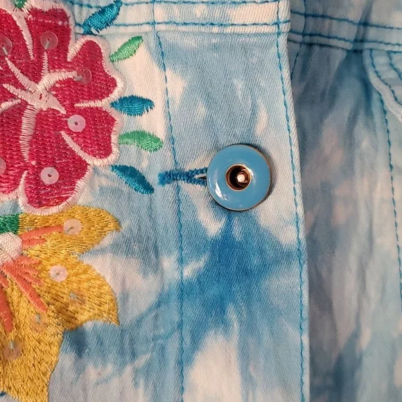 DG2 Diane Gilman Tie-dye Embellished Jean Jacket sz L - Picture 6 of 10